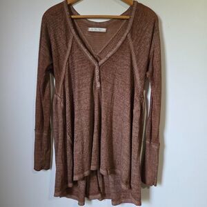 EUC WE THE FREE FREE PEOPLE DEEP V NECK BOHO LONGSLEEVES TOP OVERSIZE XS